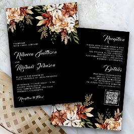 Boho Terracotta Floral Wildblume Black Wedding Einladung