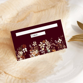 Boho Terracotta Floral Wildblume Burgundy Wedding Platzkarte