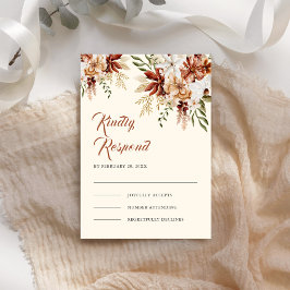 Boho Terracotta Floral Wildblume Creme Wedding RSVP Karte