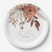 Boho Terracotta Florals Glückwunsch Mrs. Wedding Pappteller (Vorderseite)