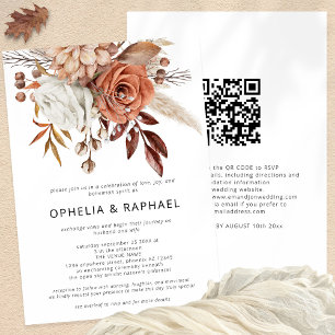 Boho Terracotta Florals QR Code Bohemisch Wedding Einladung