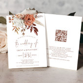 Boho Terracotta Florals QR Code Wedding Einladung