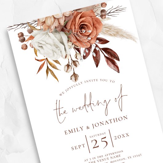 Boho Terracotta Florals QR Code Wedding Einladung