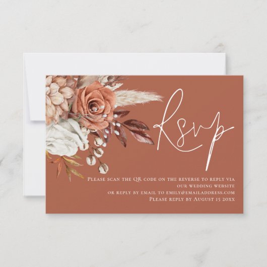 Boho Terracotta florals QR Code Wedding RSVP (Vorderseite)