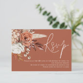 Boho Terracotta florals QR Code Wedding RSVP (Stehend Vorderseite)