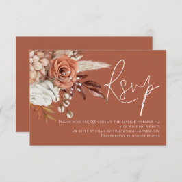 Boho Terracotta florals QR Code Wedding RSVP
