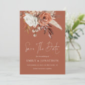 Boho Terracotta Florals QR Code Wedding Rust Save The Date (Stehend Vorderseite)