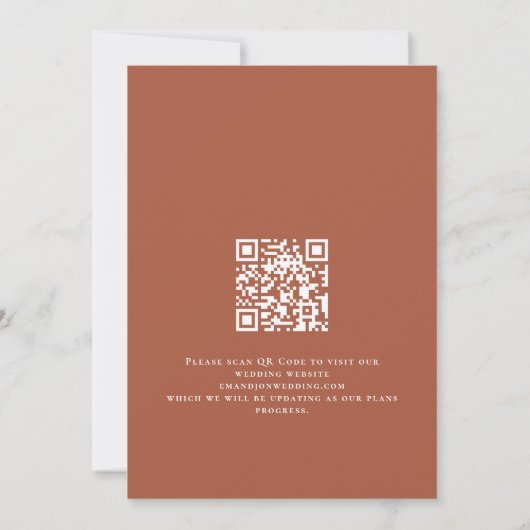 Boho Terracotta Florals QR Code Wedding Rust Save The Date (Rückseite)