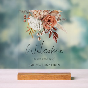 Boho Terracotta Florals Willkommen bei Hochzeit Acrylschild