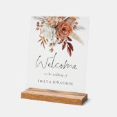 Boho Terracotta Florals Willkommen bei Hochzeit Acrylschild (Winkel)