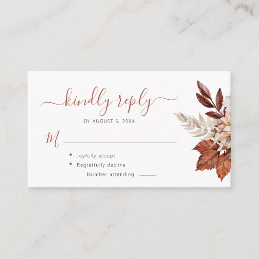 Boho terracotta foliage weded RSVP Begleitkarte (Vorderseite)