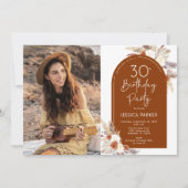 Boho Terracotta Foto 30. Geburtstag Einladung (Vorderseite)