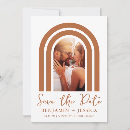 Boho Terracotta Foto Arch Wedding Save the Date (Vorderseite)