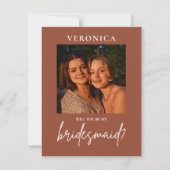 Boho Terracotta Foto Bridesmaid Vorschlag Karte (Vorderseite)