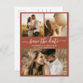 Boho Terracotta Foto Collage Save the Date Ankündigungspostkarte (Vorne/Hinten)