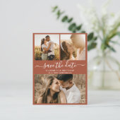 Boho Terracotta Foto Collage Save the Date Ankündigungspostkarte (Stehend Vorderseite)