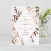 Boho Terracotta Foto Pampas Grass Wedding Einladung (Stehend Vorderseite)