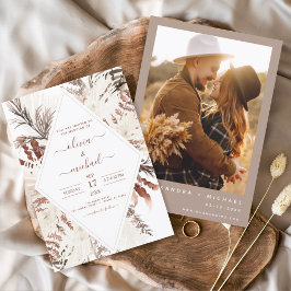 Boho Terracotta Foto Pampas Grass Wedding Einladung