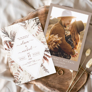 Boho Terracotta Foto Pampas Grass Wedding Einladung