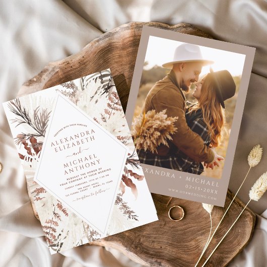 Boho Terracotta Foto Pampas Grass Wedding Flyer