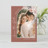 Boho Terracotta Foto Wedding Save The Date (Stehend Vorderseite)