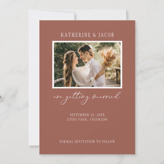 Boho Terracotta Foto Wedding Save The Date (Rückseite)