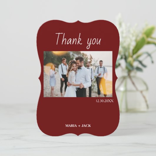 Boho Terracotta Foto Wedding Vielen Dank Karten (Stehend Vorderseite)