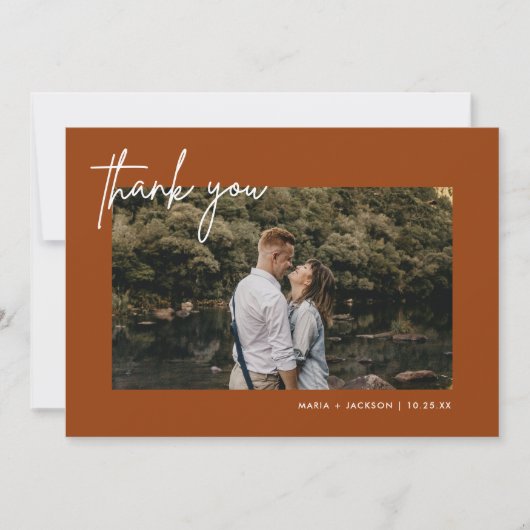 Boho Terracotta Foto Wedding Vielen Dank Karten (Vorderseite)