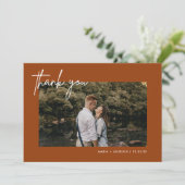 Boho Terracotta Foto Wedding Vielen Dank Karten (Stehend Vorderseite)