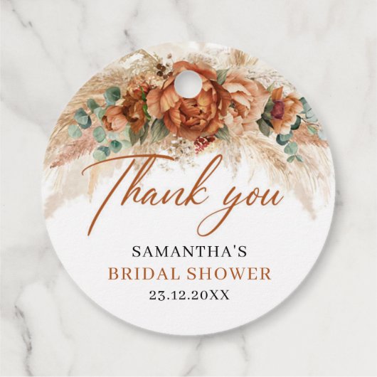 Boho terracotta gebranntes orangefarbenes Brautpar Geschenkanhänger (Rückseite)