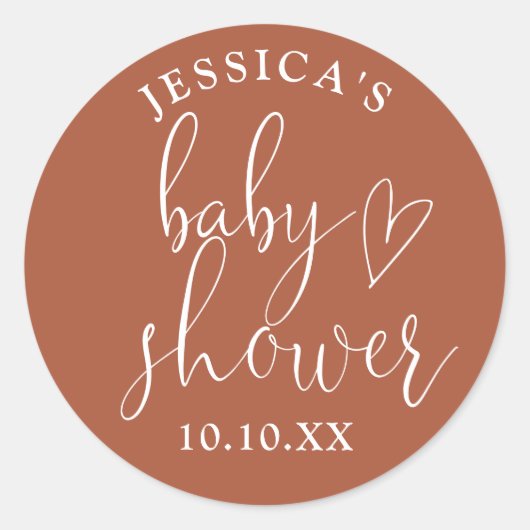 Boho Terracotta Gender Neutral Baby Shower Gefalle Runder Aufkleber (Vorderseite)