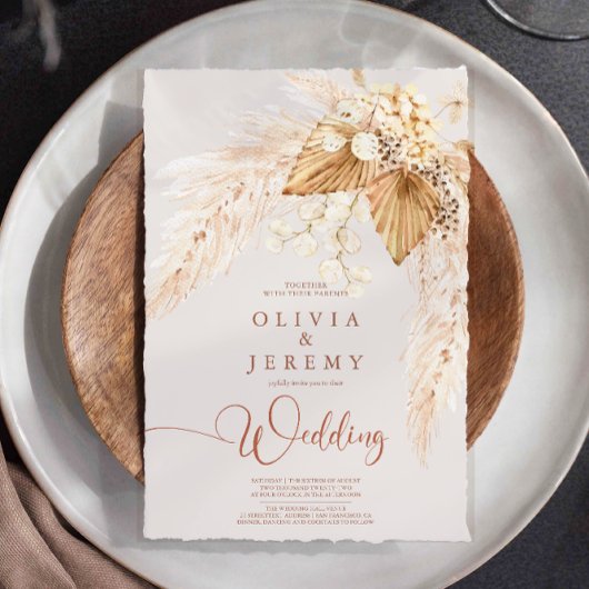 Boho Terracotta getrocknete Blume und Pampas Gras Einladung