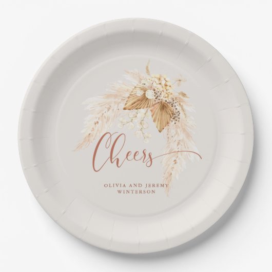 Boho Terracotta getrocknete Blume und Pampas Gras Pappteller (Vorderseite)