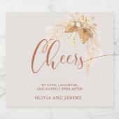 Boho Terracotta getrocknete Blume und Pampas Gras Schaumweinetikett (Einzelnes Label)