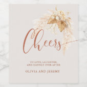 Boho Terracotta getrocknete Blume und Pampas Gras Weinetikett (Einzelnes Label)