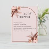 Boho Terracotta Grass Blush Pink Brautparty Einladung (Stehend Vorderseite)