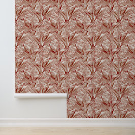 Boho Terracotta Gray Leaf Print Pattern Tapete