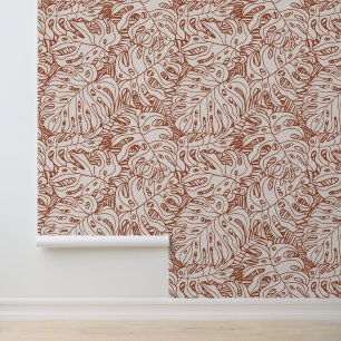 Boho Terracotta Gray Palm Leaf Print Pattern Tapete