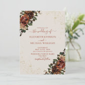Boho Terracotta Greenery Floral Wedding Einladung (Stehend Vorderseite)