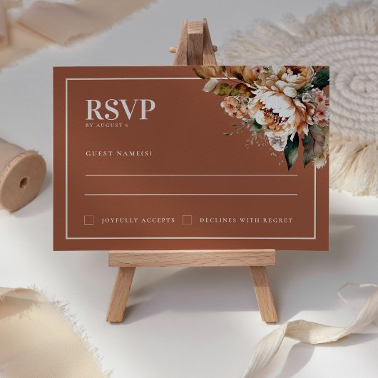 Boho Terracotta Herbst-Blume Hochzeit RSVP-Karte RSVP Karte