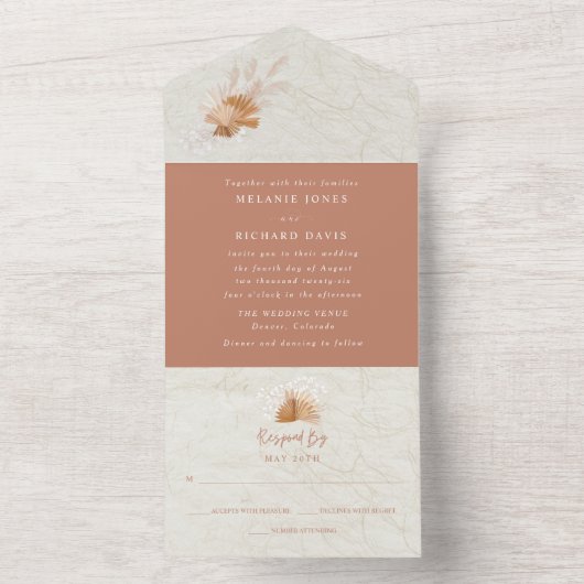 Boho Terracotta Herbsthochzeit All In One Einladung (Innen Boden)