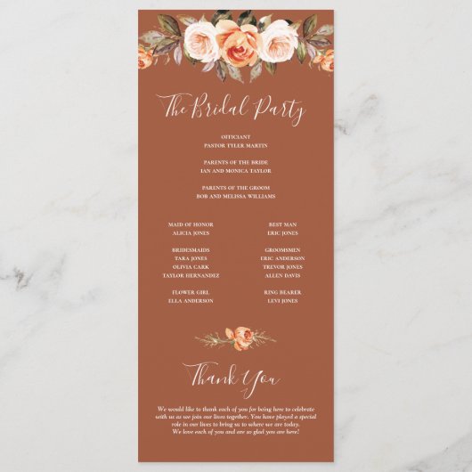 Boho Terracotta Hochzeit im Herbst Programm (Rückseite)