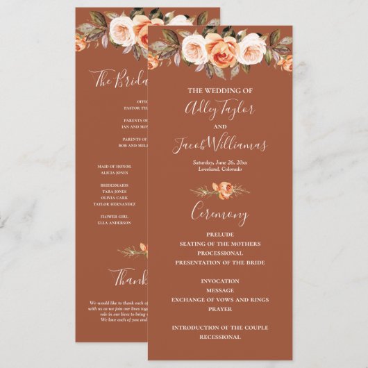 Boho Terracotta Hochzeit im Herbst Programm (Vorne/Hinten)