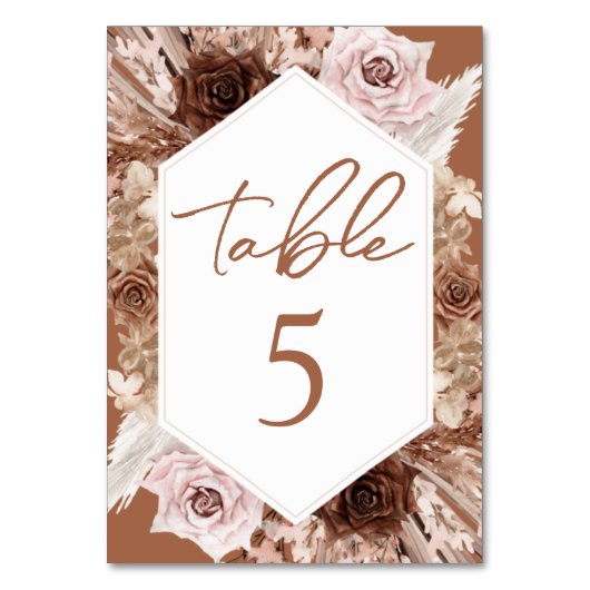 Boho Terracotta Hochzeit im Herbst Tischnummer (Rückseite)