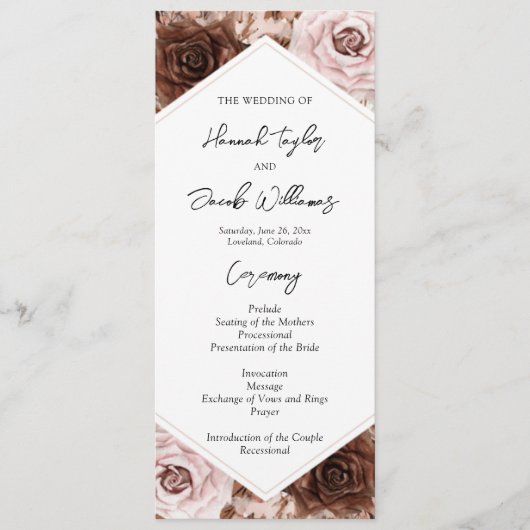 Boho Terracotta Hochzeitsfeier Programm (Vorderseite)