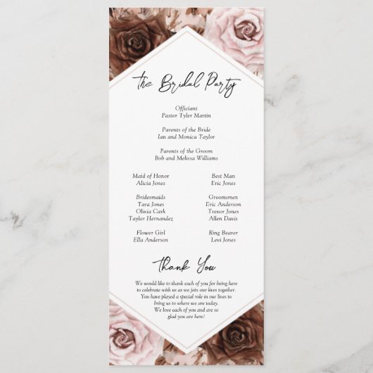 Boho Terracotta Hochzeitsfeier Programm (Rückseite)