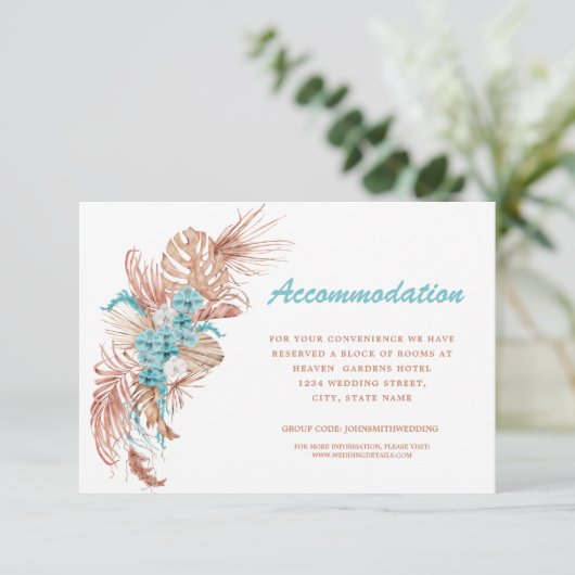 Boho Terracotta Hochzeitsunterkunft Begleitkarte (Stehend Vorderseite)