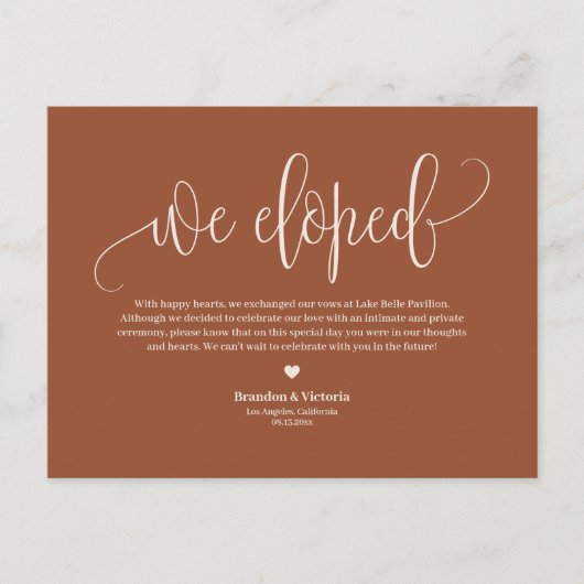 Boho Terracotta Hübsche Script Wedding Ankündigungspostkarte (Vorderseite)