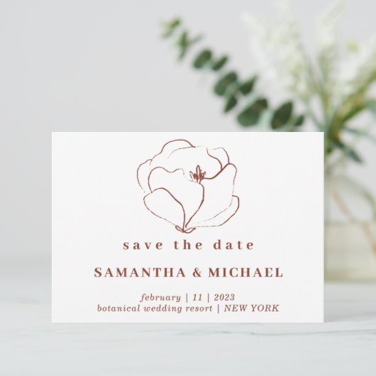 Boho Terracotta Indie Rustic Save the Date Einladung (Stehend Vorderseite)