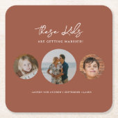 Boho Terracotta Kids Foto Hochzeit retten das Datu Rechteckiger Pappuntersetzer (Vorderseite)